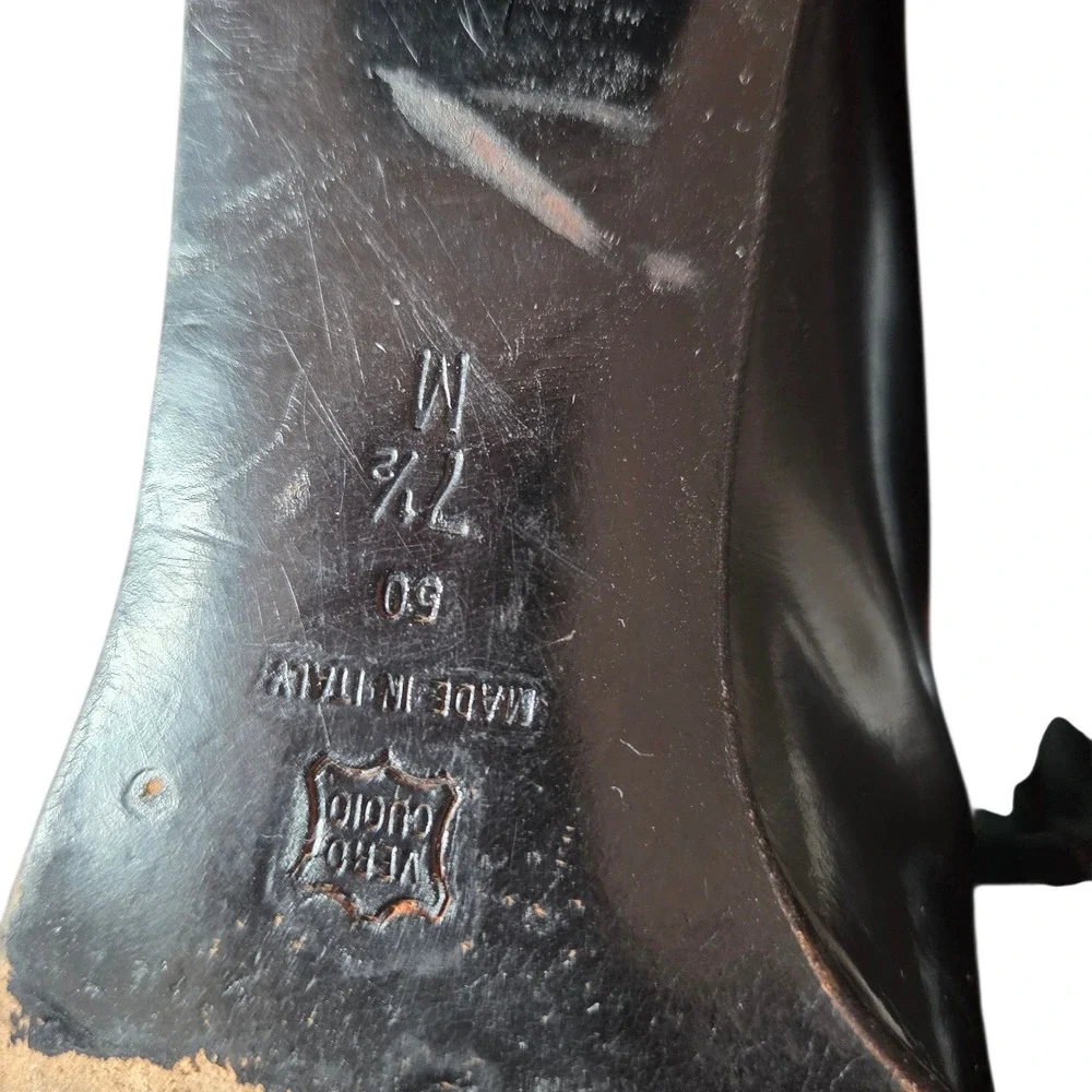 Via Spiga Black Leather Loafer Pumps  7.5M Made in Italy Block Heel Career Shoes - Picture 5 of 5
